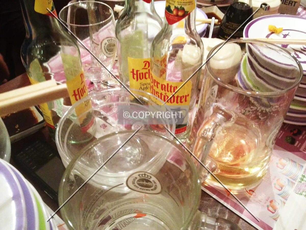 Empty apple wine and beer glasses