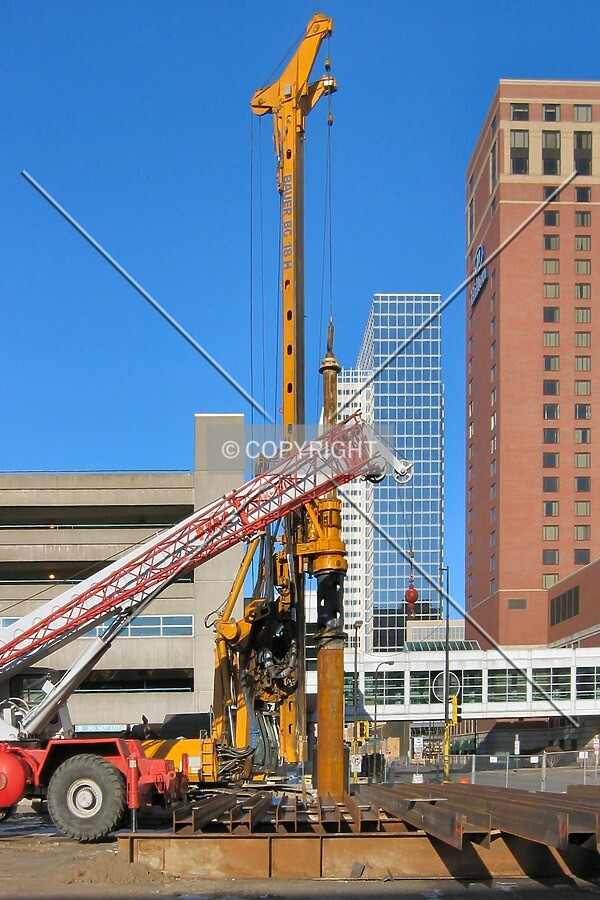 Caisson drilling rig from the east, Target Plaza South in the distance
