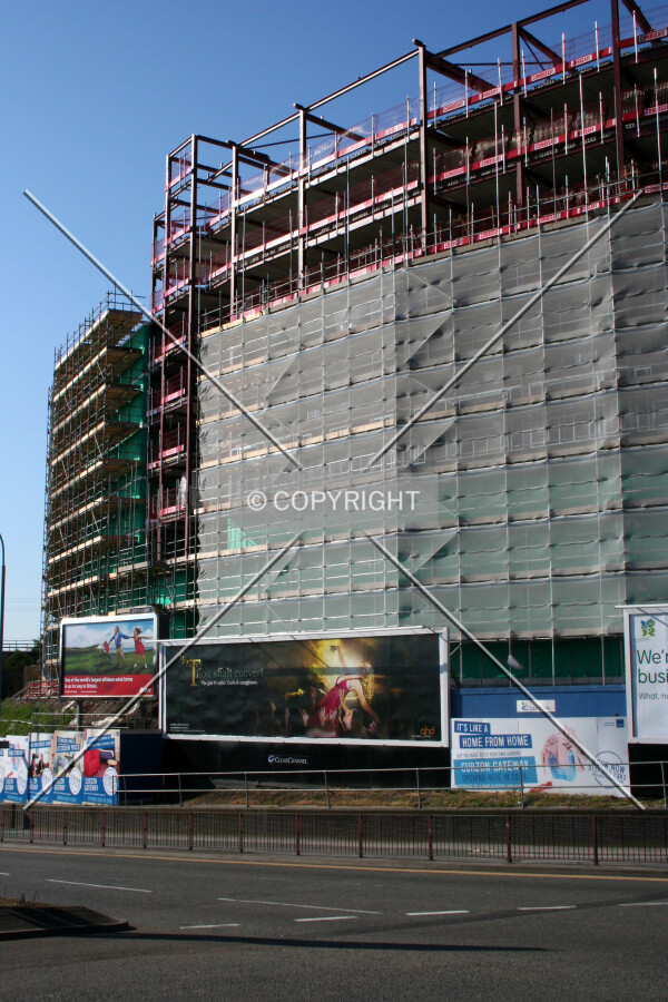 View of the construction progress from the street level