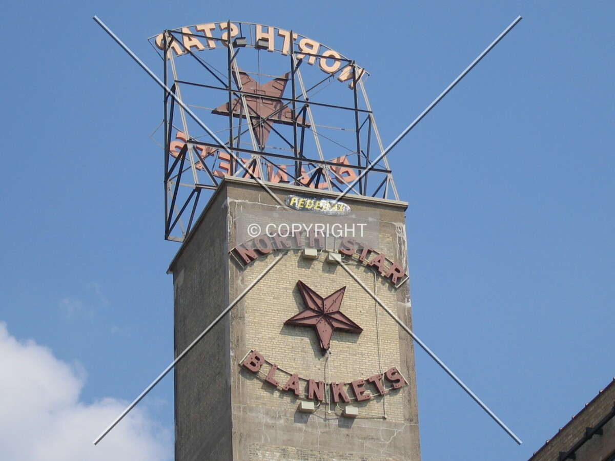 Sign on tower