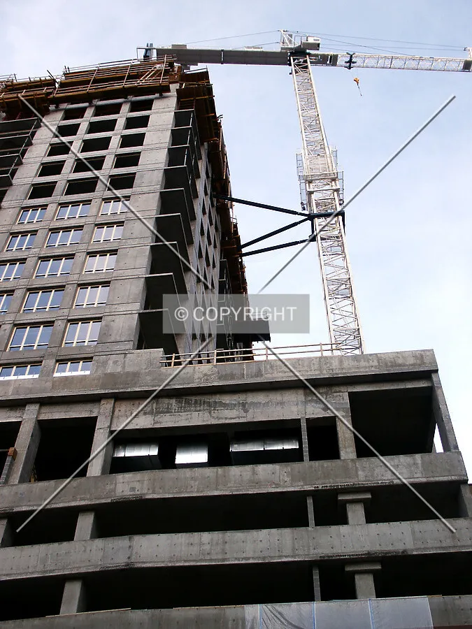 Looking up at the crane and the southwest corner