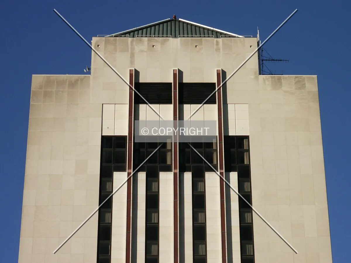 Top of the building, looking up from the south