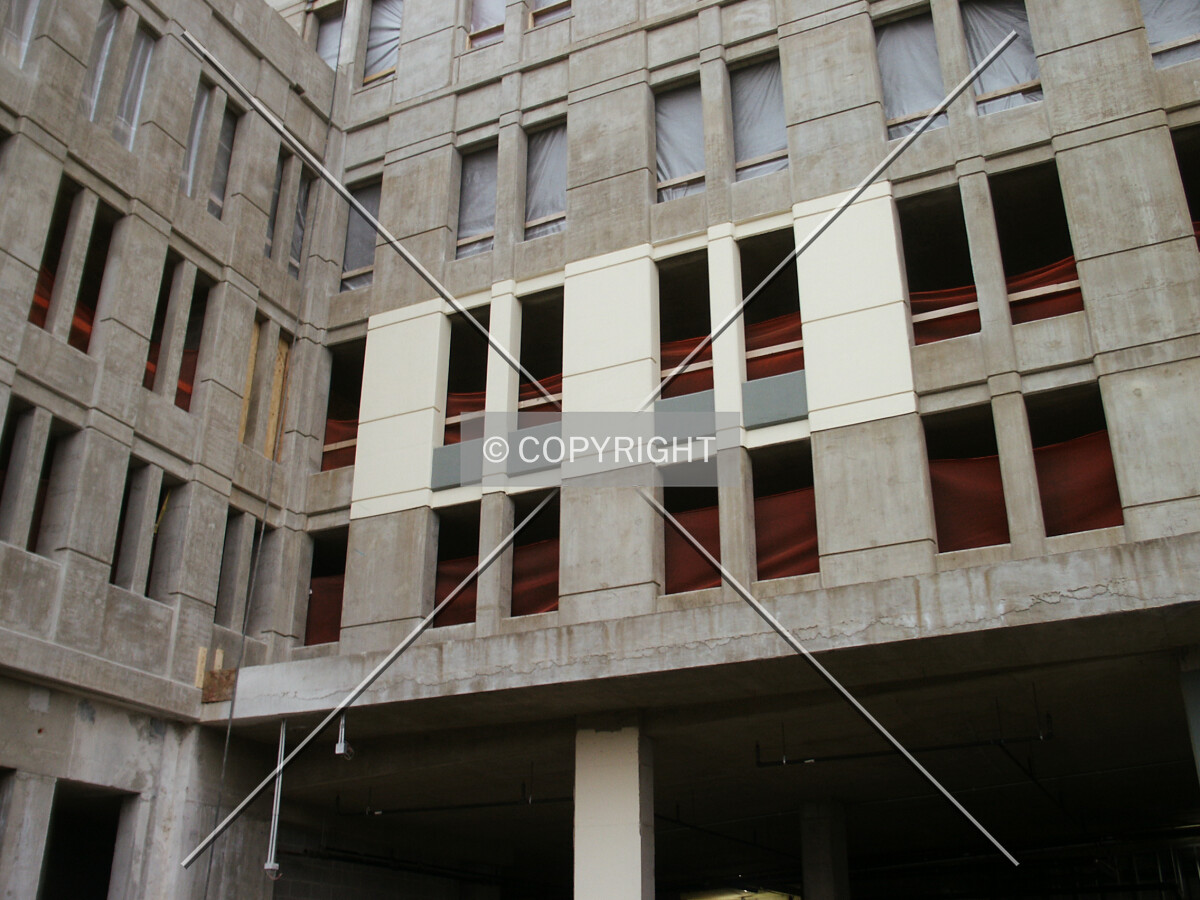 First section of paint on the facade