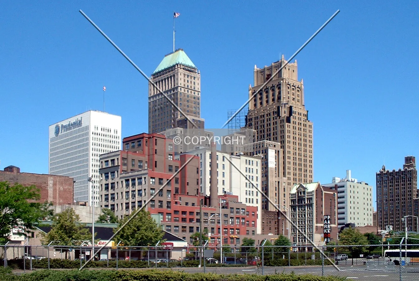 View northwest toward Broad, Clinton, and Commerce Streets