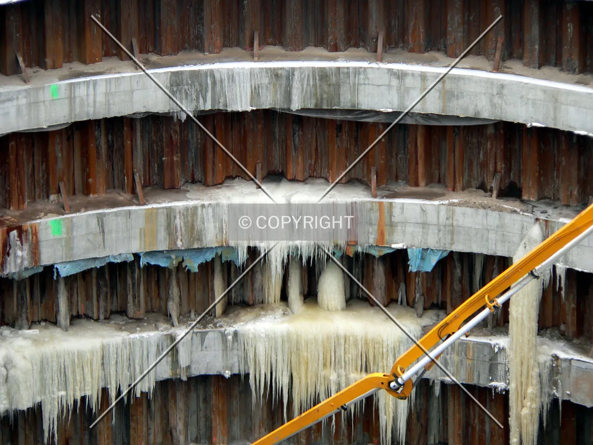 Ice in the excavated core area