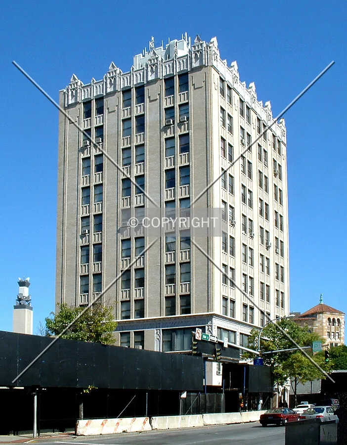 Vintage view from the southwest across Main Street before construction of Renaissance Square