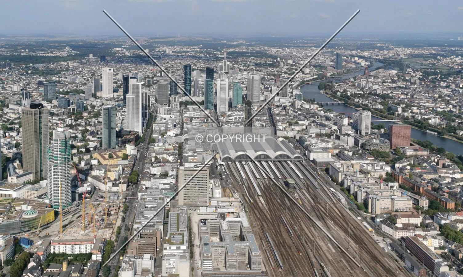 Flight with a helicopter over Frankfurt
