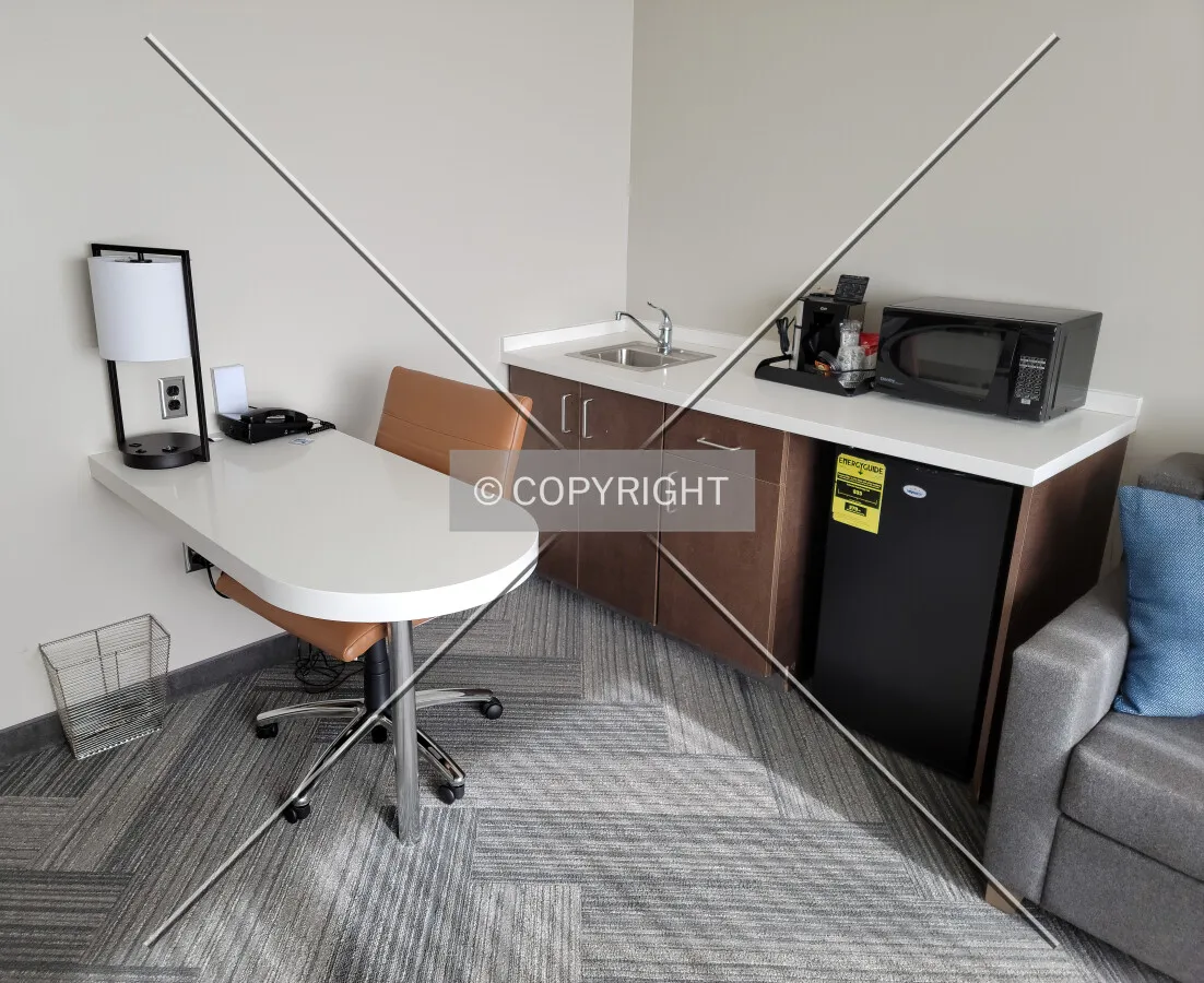 Guest suite kitchen and desk; June 11, 2021