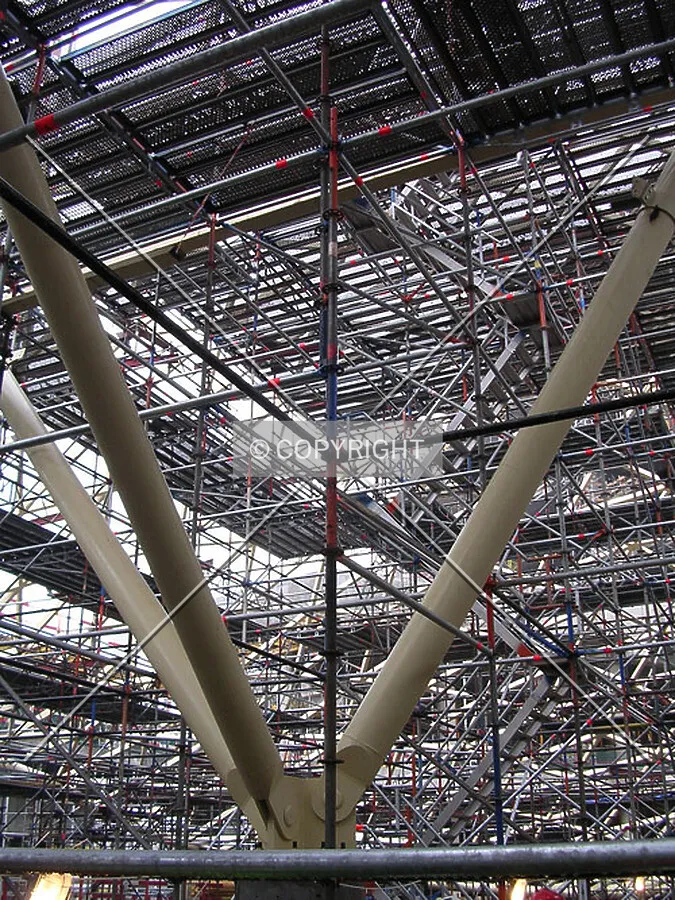Scaffolding under the roof