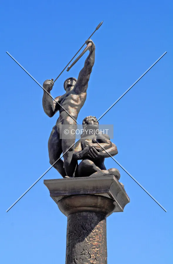 View of the Tequesta Family sculpture from the west
