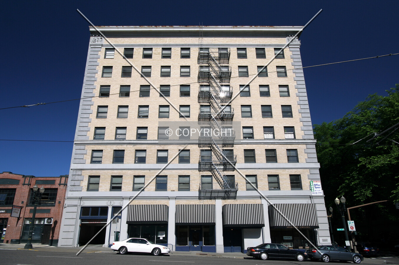 Looking up the eastern facade