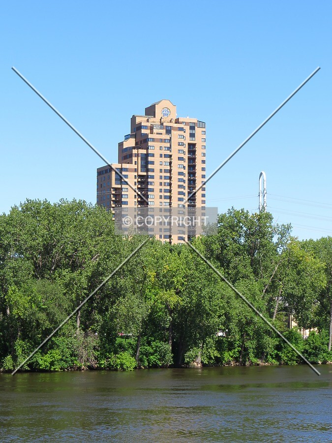 View to the northeast across the Mississippi River and Nicollet Island
