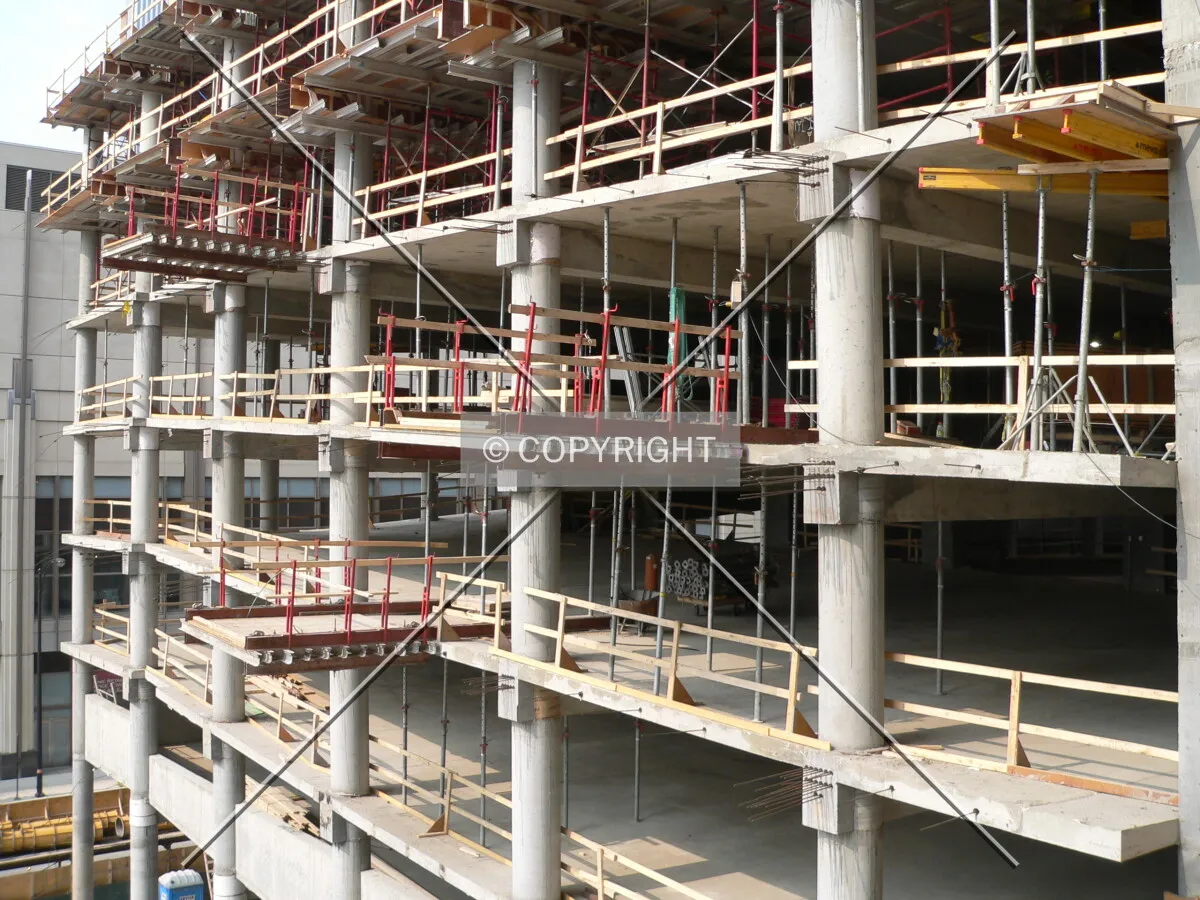 View of the eastern face of the parking structure