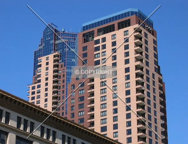 Jackson Tower rising beyond Sibley Tower, from Union Depot