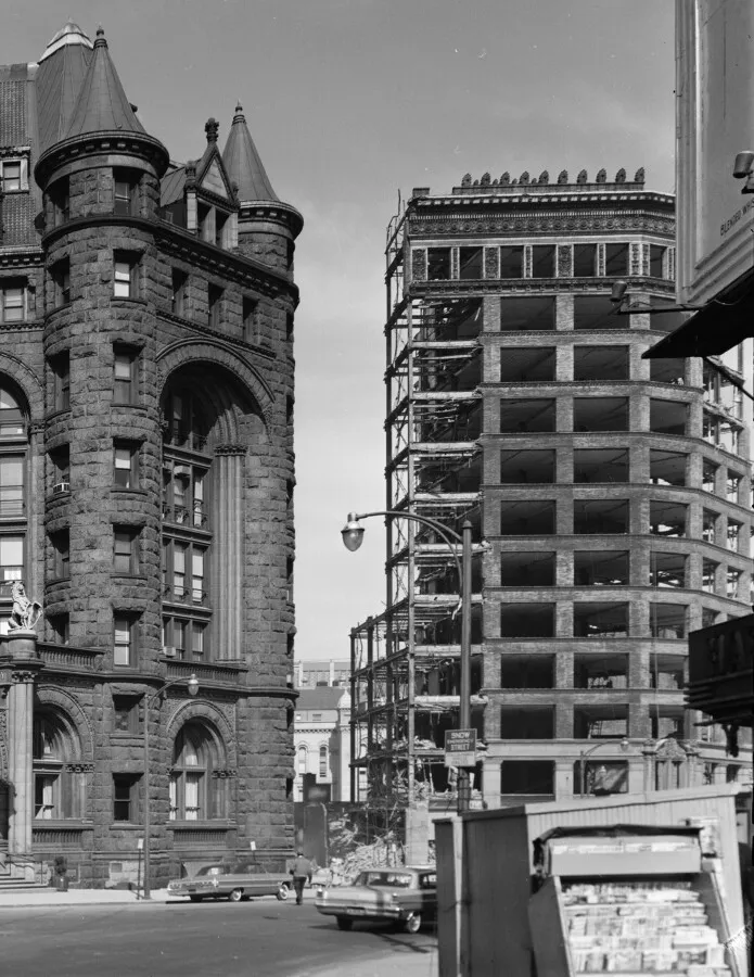 View from the southeast during demolition
