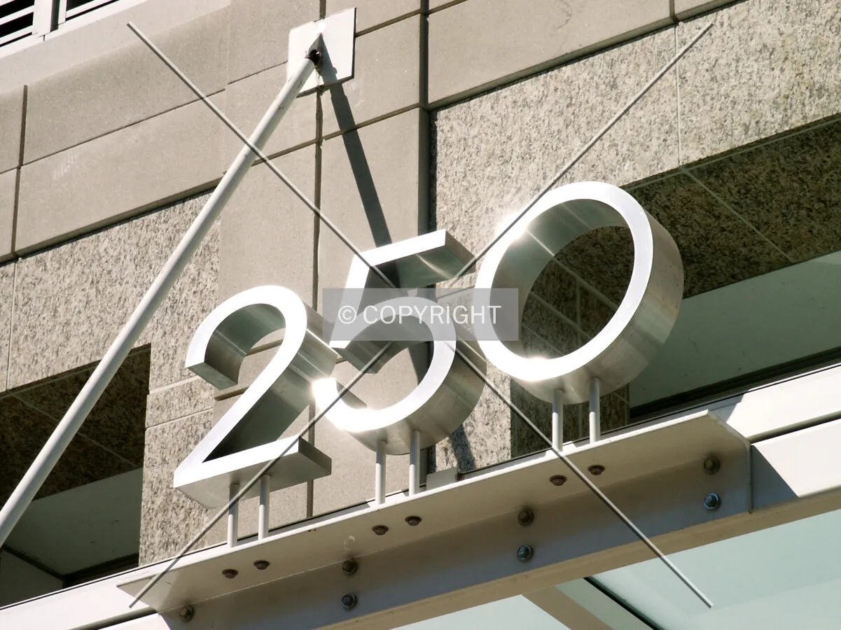 House number on Pearson Street entrance canopy