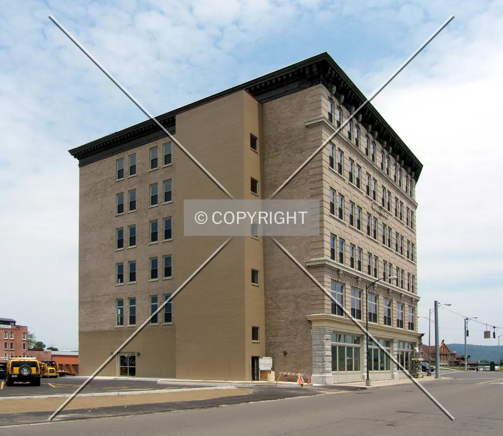 View from the southwest across Lewis Street