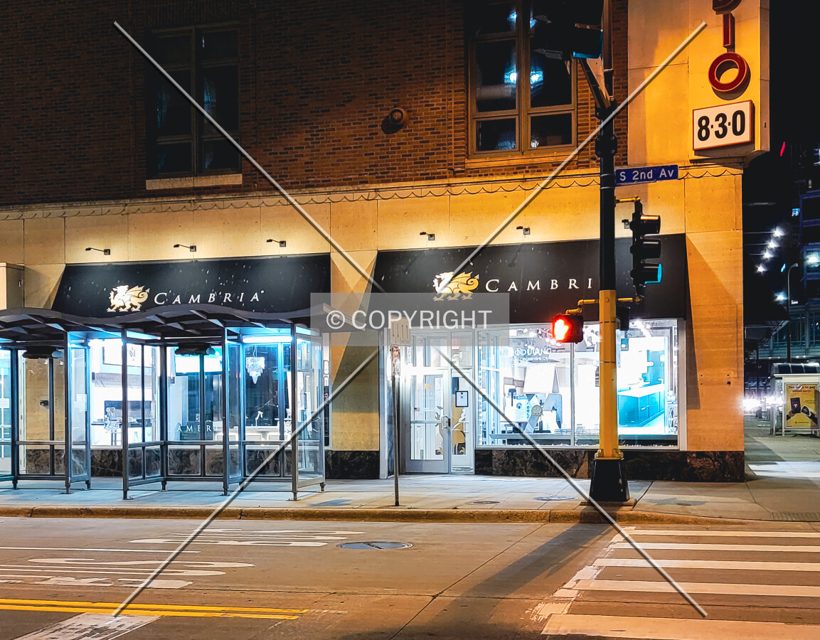 Cambria storefront at night; July 4, 2021