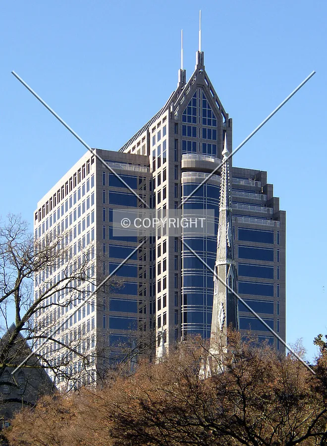 Looking south from Church Street towards the upper floors with the steeple of its inspiration in the foreground