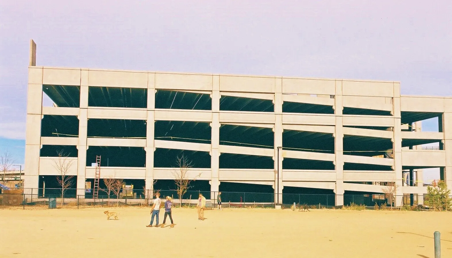 Looking north at the parking deck