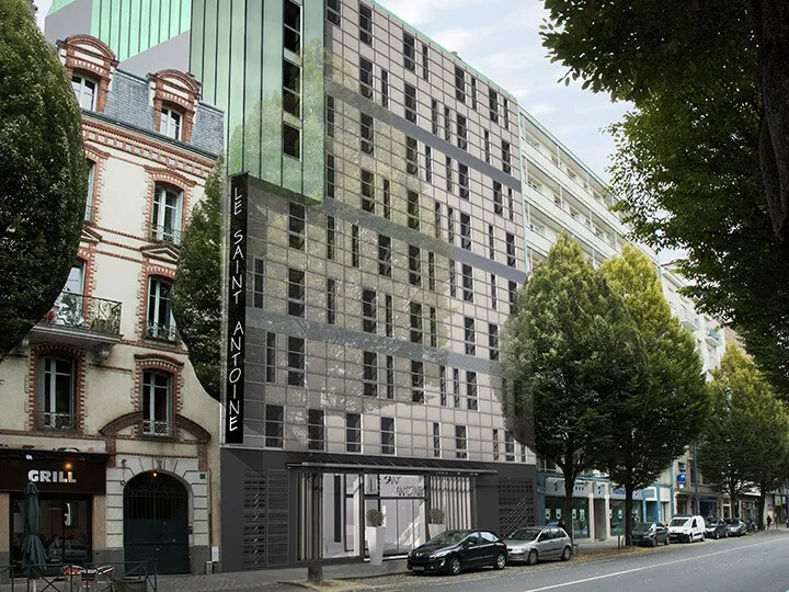 Rendering view from the street.