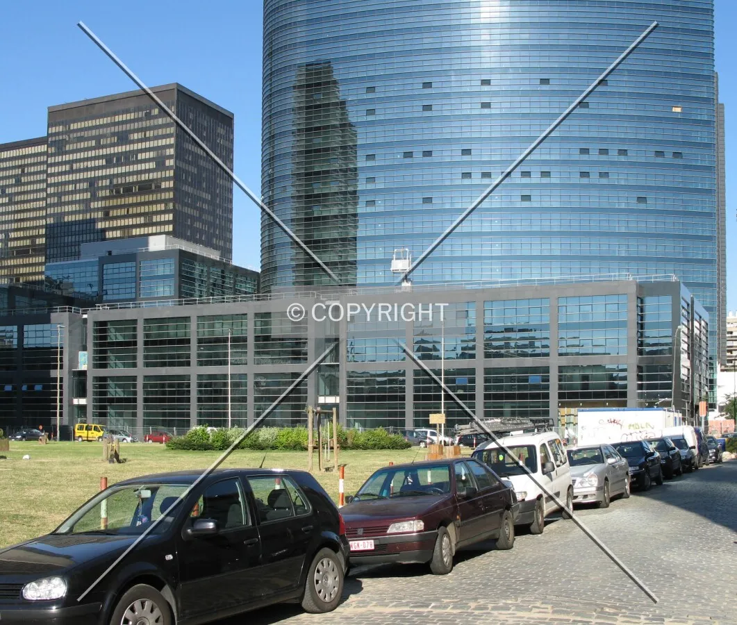 View from the east, with building A on the background and WTC complex on the left