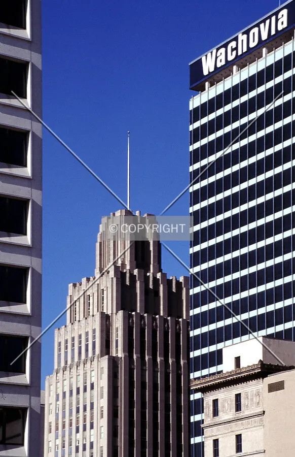 Vntage view from the southwest showing the former Wachovia sign