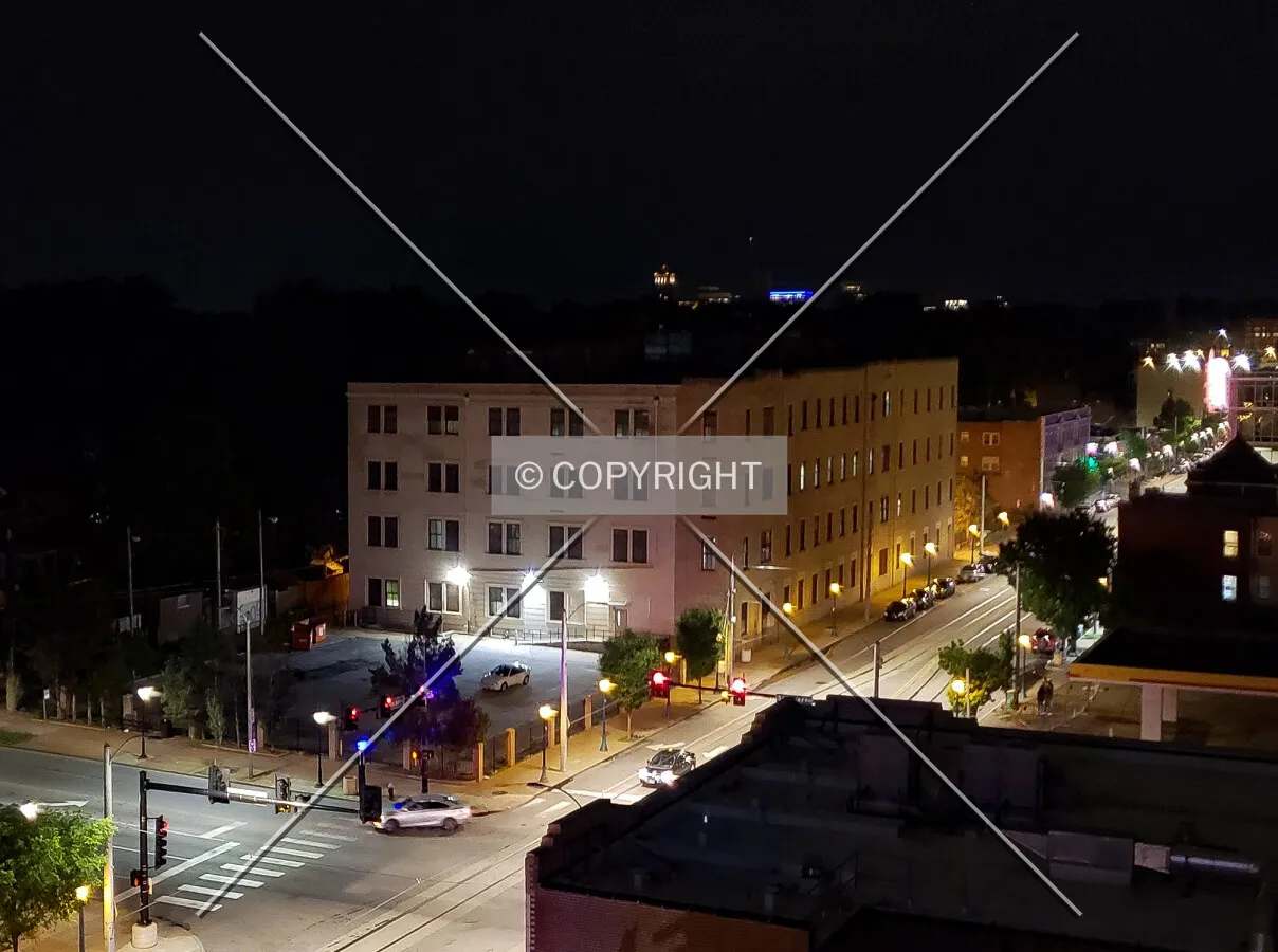 Night view from the northeast; May 20, 2018