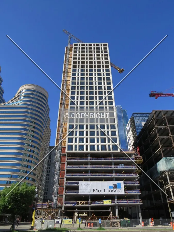 Looking up the north facade