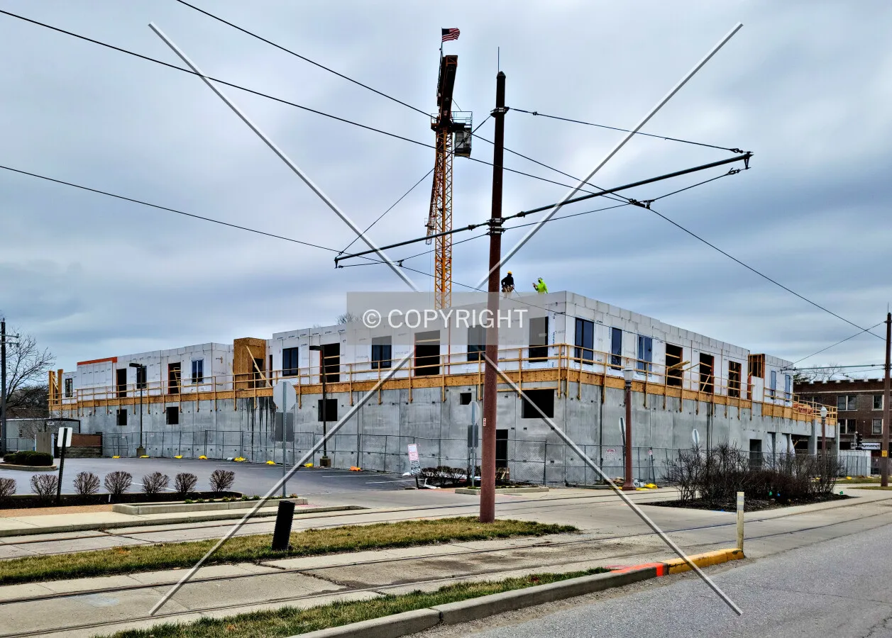 From the northwest during construction; March 13, 2021