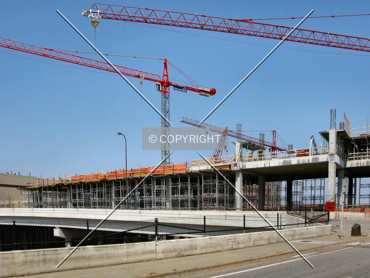 View to the north from 3rd Avenue South; Superstructure starting to rise about the 7th Street viaduct