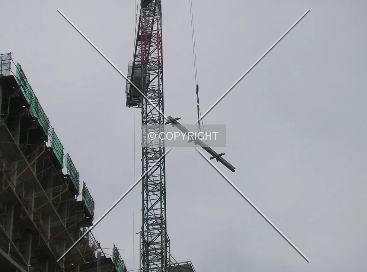 Construction crane carrying part of the structure