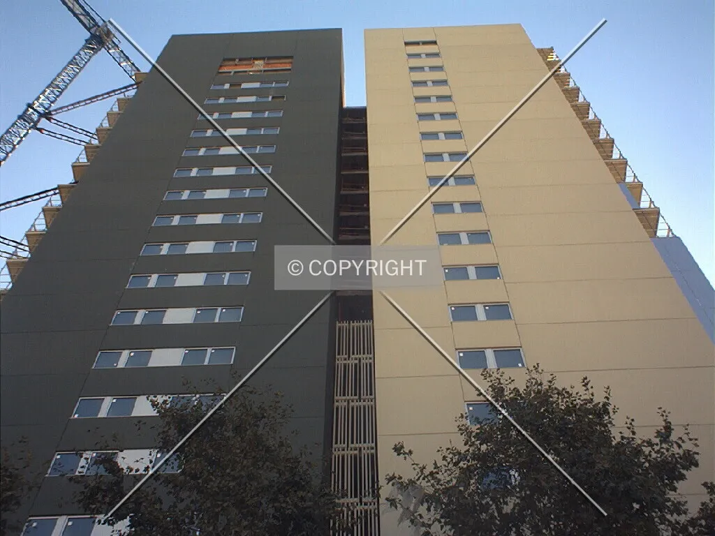 View of the north facade, with all windows already finished
