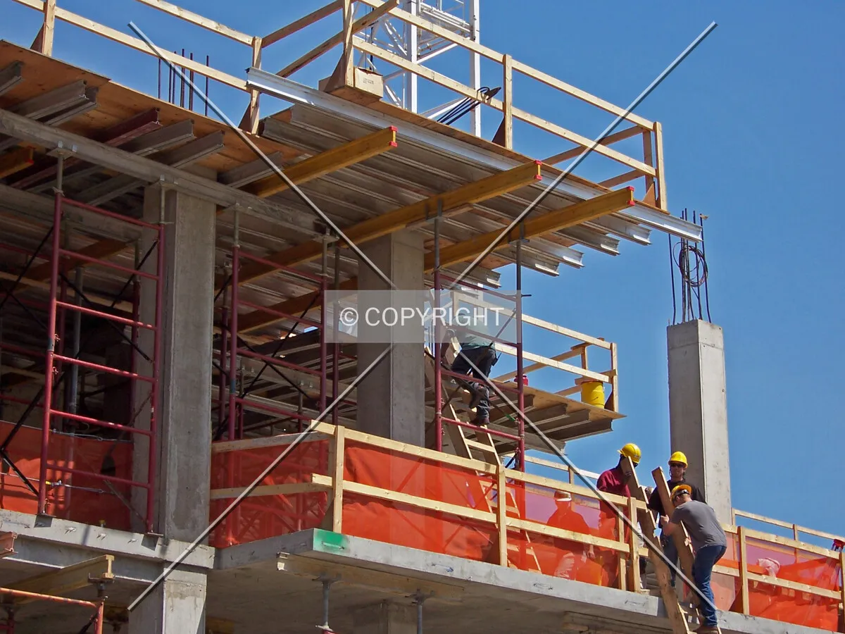 Second floor temporary decking on the south side of the western tower