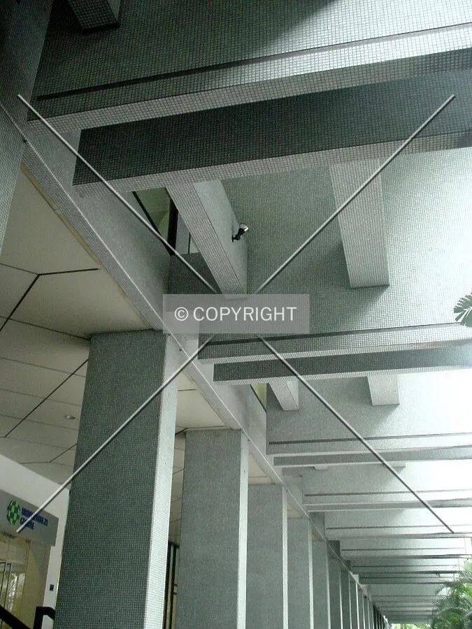 View upwards from the common corridor alongside the building along Shenton Way