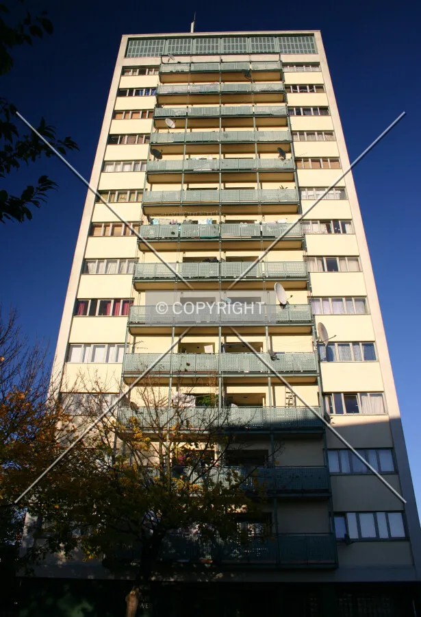 Looking up at the façade