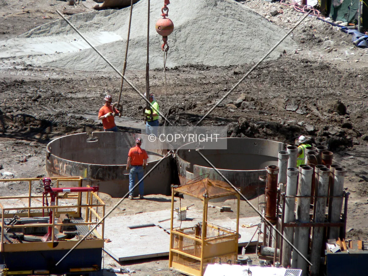 Working on caissons for the legs of the tower