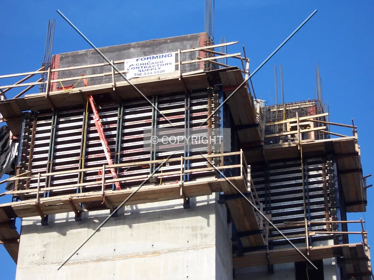 Concrete formwork around the elevator and service cores