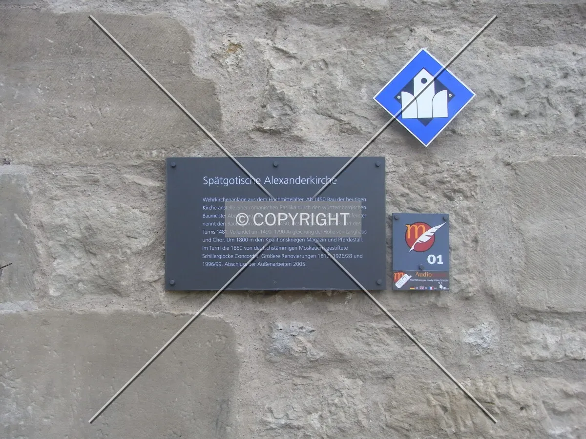 Information signs on Alexanderkirche Marbach