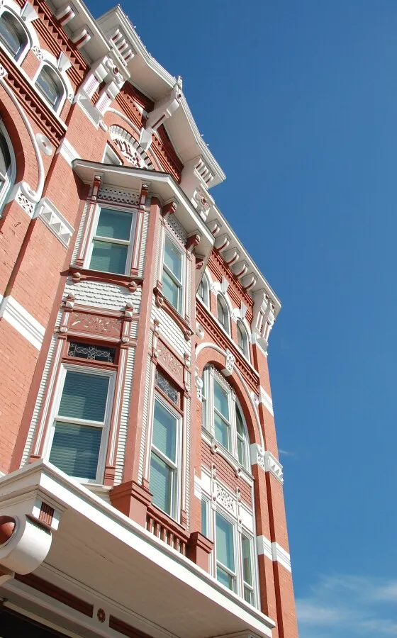 Looking up the southeast facade