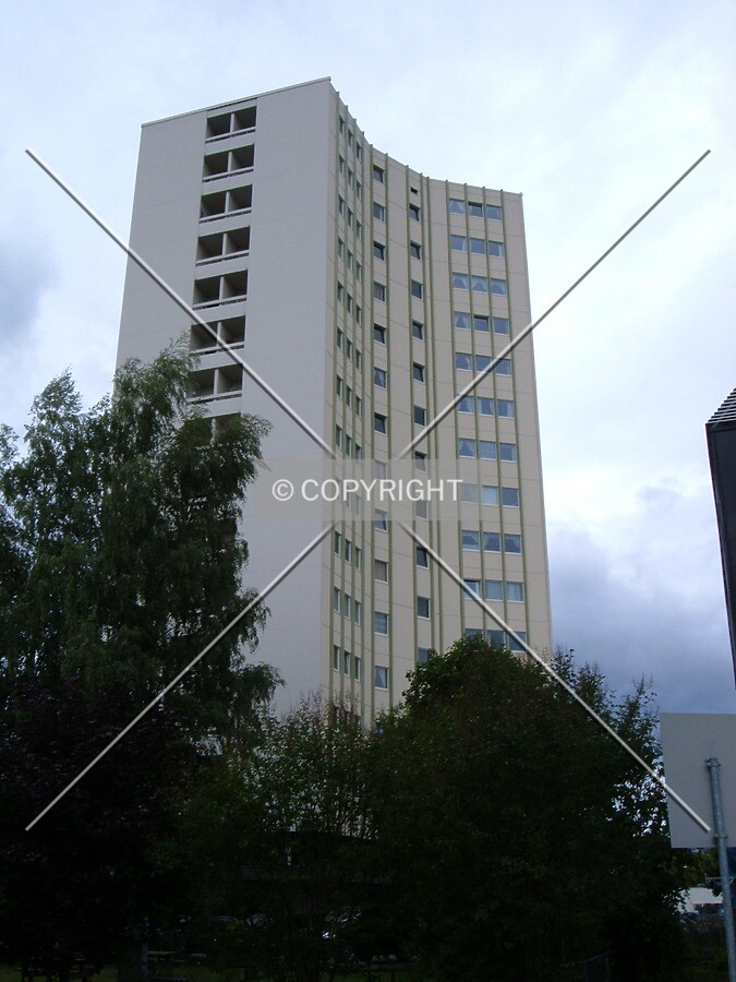 View from a parking lot behind the building