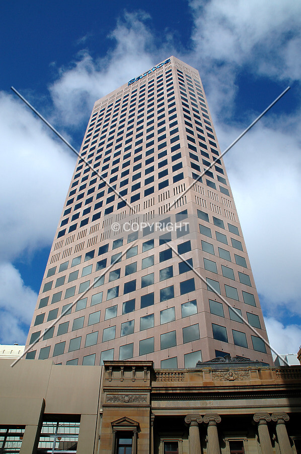 Looking up the northeast facade