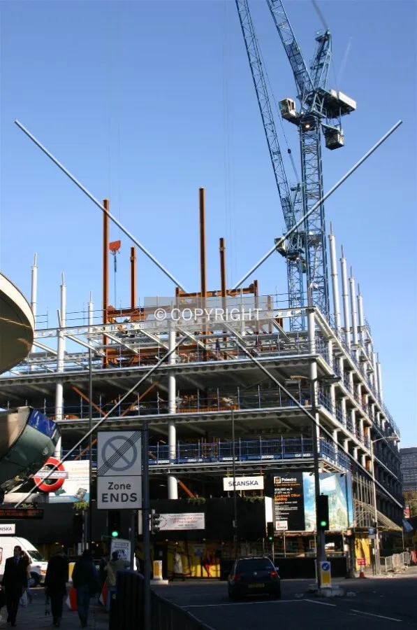 View of the rising steelwork from The Cut