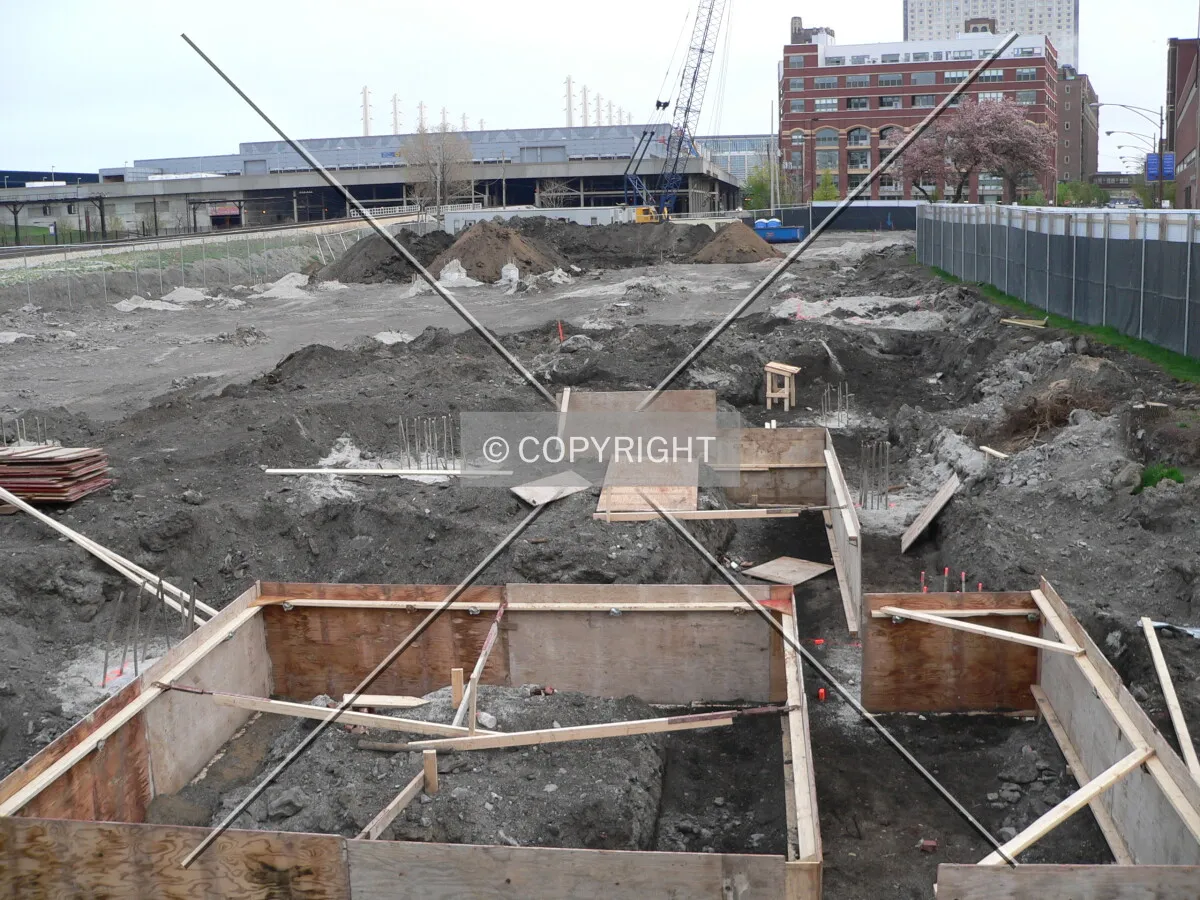Looking south across the construction site