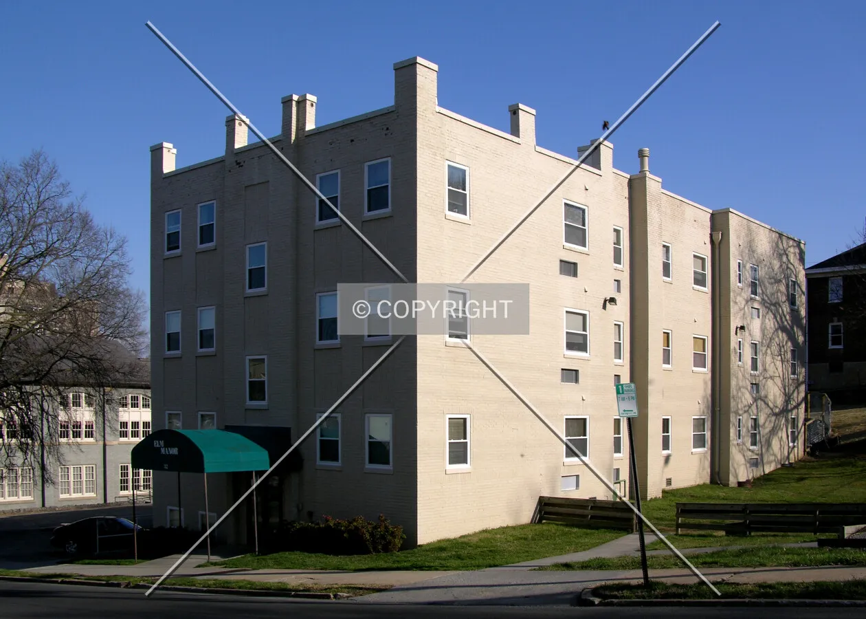 From across Elm Avenue to the northwest
