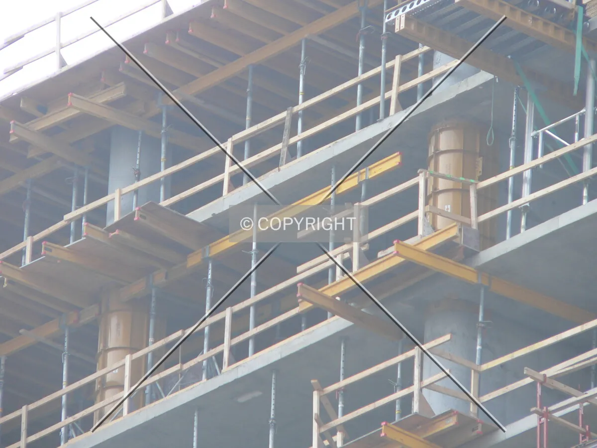 Looking up at scaffolding and formwork