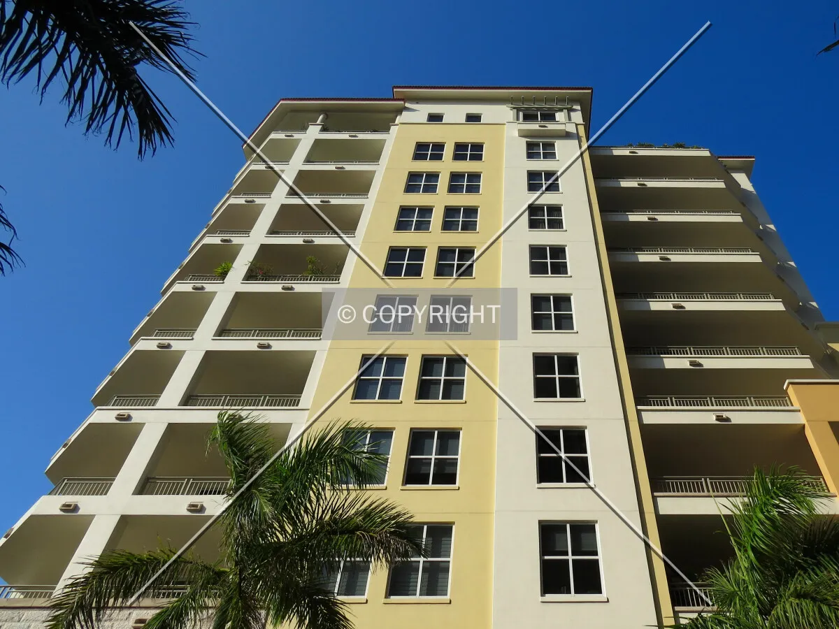 Looking up the south facade