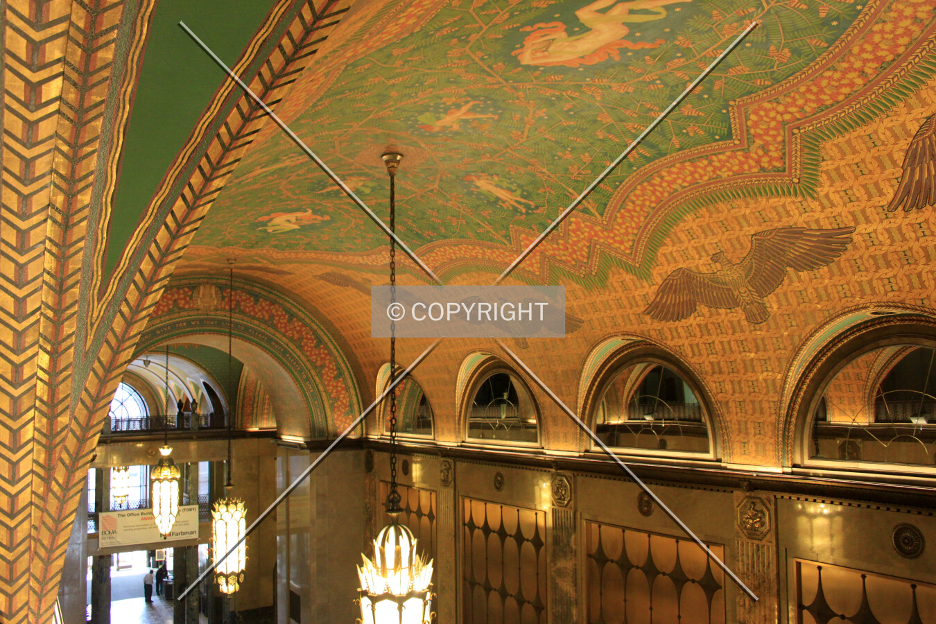 Looking south over the lobby from the upper mezzanine
