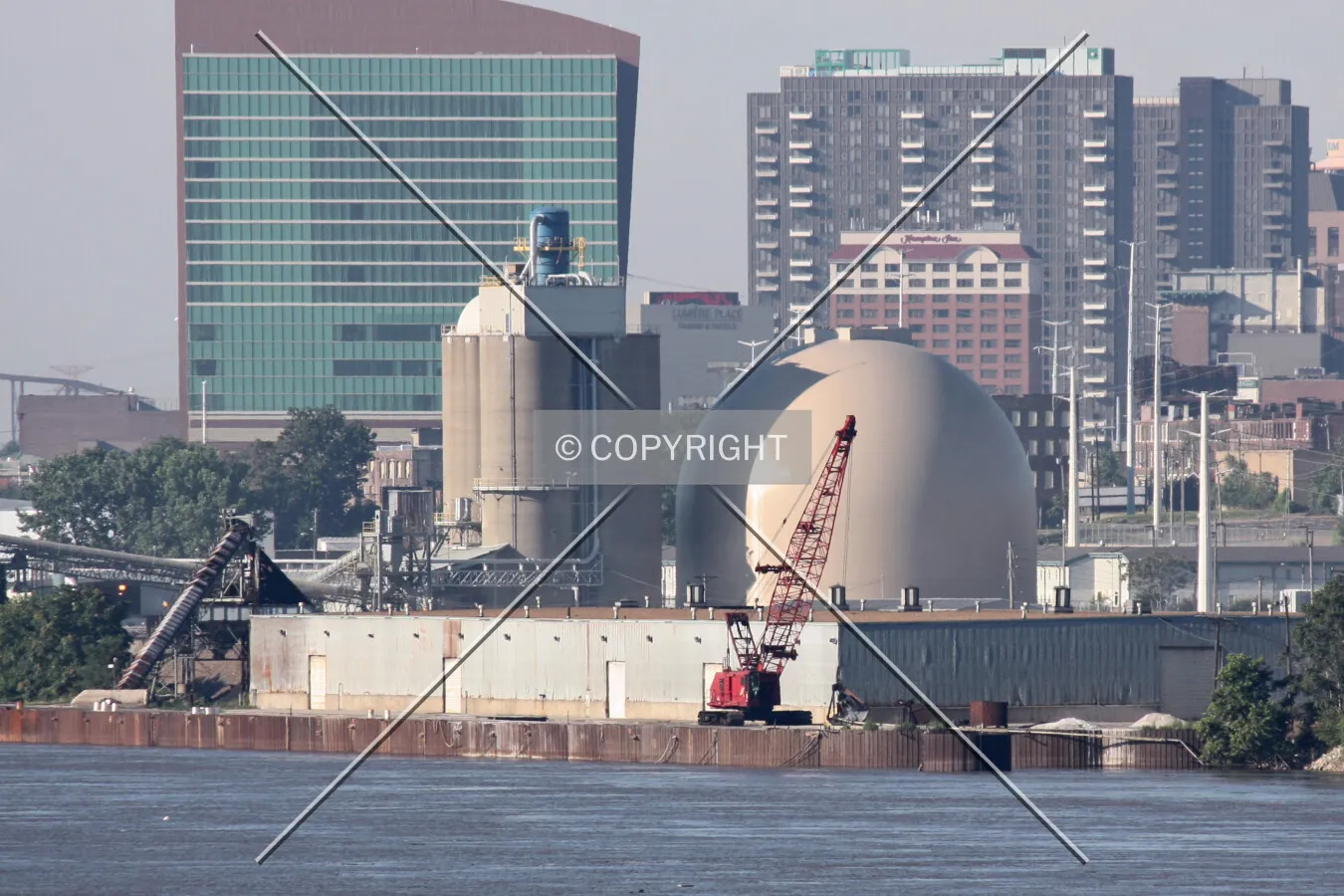 Distant view across the Mississippi River from the north