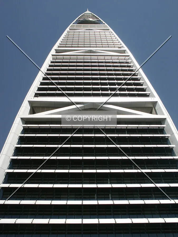 Looking up the southwest facade
